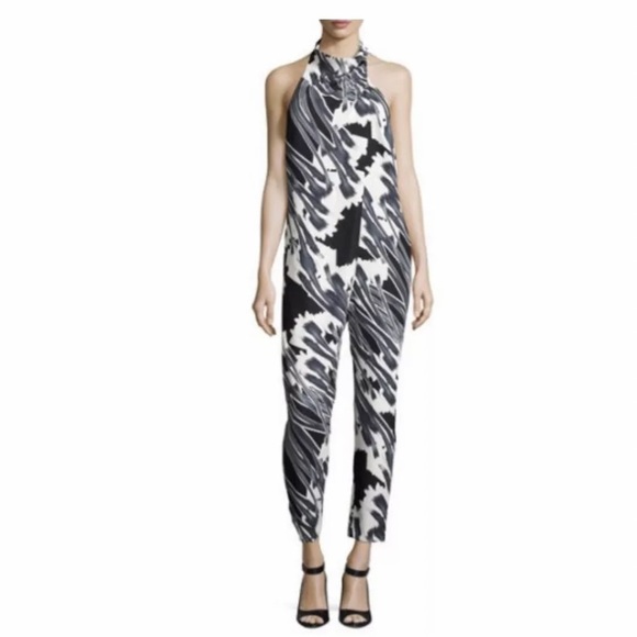 HALSTON HERITAGE HALTER-NECK PRINT JUMPSUIT - Picture 3 of 4